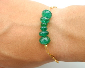 Vivid Green Emerald Bracelet, May Birthstone Bracelets for Women, Natural Emerald Jewelry Gifts for Her in Gold & Sterling Silver