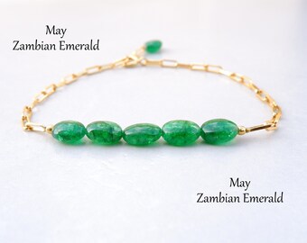 Zambiaanse Emerald armband, Emerald ovale vorm kralen armband, verjaardagscadeaus voor haar, mei Birthstone sieraden, sierlijke armband, sieraden