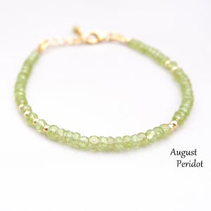 Peridot Bracelet - August Birthstone Jewelry Gifts for Women - August Birthstone Bracelet - Peridot Beaded Gemstone Bracelet