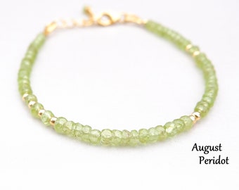 Peridot Bracelet - August Birthstone Jewelry Gifts for Women - August Birthstone Bracelet - Peridot Beaded Gemstone Bracelet
