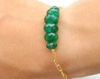 Emerald Bracelet, May Birthstone Bracelet, Vivid Green Gemstone Bracelet, Birthday Gifts for Her, May Birthstone Jewelry, Dainty Bracelet