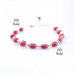 Oval Ruby Bracelet for Women in Silver & Rose Gold, Birthday Gift for Her, Dainty Ruby Bracelet, Ruby Gold Bracelet, July Birthstone Jewelry