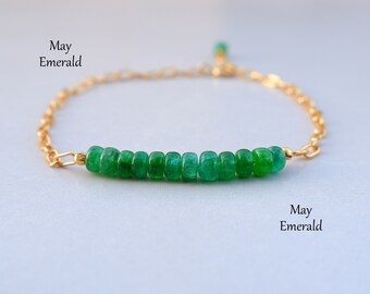 Emerald Bracelet in gold, Emerald Jewelry, Emerald Gemstone Bracelet, May Birthday Gifts for Her, May Birthstone Bracelet, Dainty Bracelet
