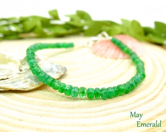 Natural Emerald Bracelet - Natural Zambian Emerald Bracelet - Birthday Gifts for Her - May Birthstone Bracelet - Dainty Emerald Jewelry
