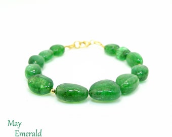 Emerald Bracelet - Natural Zambian Emerald Bracelet -  May Birthstone Bracelet - Delicate Bracelet made with High Quality Emerald