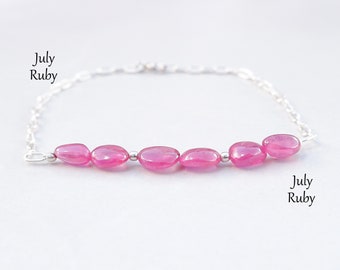 Ruby Bracelet, Ruby Bracelet for women in Silver & Rose Gold, Birthday Gift for Her, Dainty Red Ruby Bracelet, July Birthstone Bracelet
