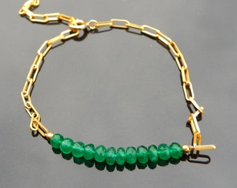 Emerald Bracelet, May Birthstone, Faceted Gemstone Beaded Bar Bracelet, Birthday Gifts for Her, May Birthstone Jewelry, Dainty Bracelet