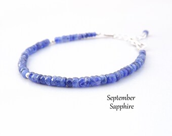 Sapphire Bracelet, September Birthstone Bracelet, Gifts for Women, Blue Sapphire Beaded Bracelet, Sapphire Jewelry in Sterling Silver, Gold
