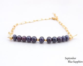 Dark Sapphire Bracelet, Dainty Bracelets for Women, September Birthstone Blue Sapphire Jewelry, Gift for Wife