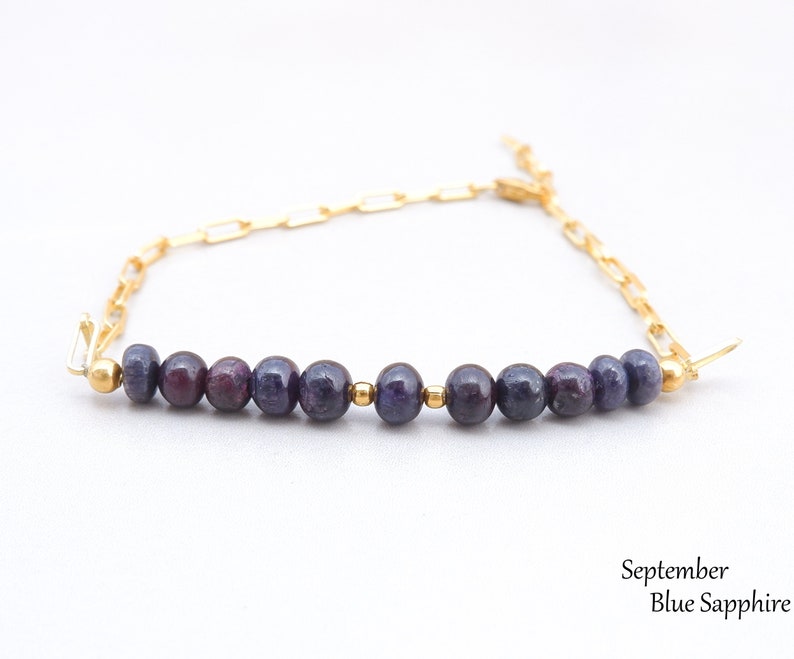 Dark Sapphire Bracelet, Dainty Bracelets for Women, September Birthstone Blue Sapphire Jewelry, Gift for Wife image 1