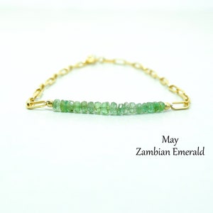 Emerald Bracelet, Natural Zambian Emerald Faceted Beaded Bar Bracelet, Birthday Gifts for Her, May Birthstone Jewelry, Dainty Bracelet