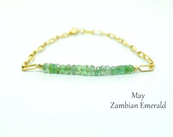 Smaragd armband, natuurlijke Zambiaanse smaragd gefacetteerde kralen bar armband, verjaardagscadeaus voor haar, mei geboortesteen sieraden, sierlijke armband