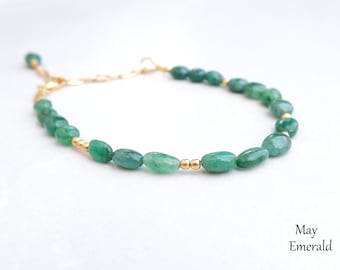 Natural Emerald Gemstone Bracelet, Emerald Oval Shape Beaded Bracelet, Birthday Gifts for Her, May Birthstone Jewelry, Dainty Bracelet