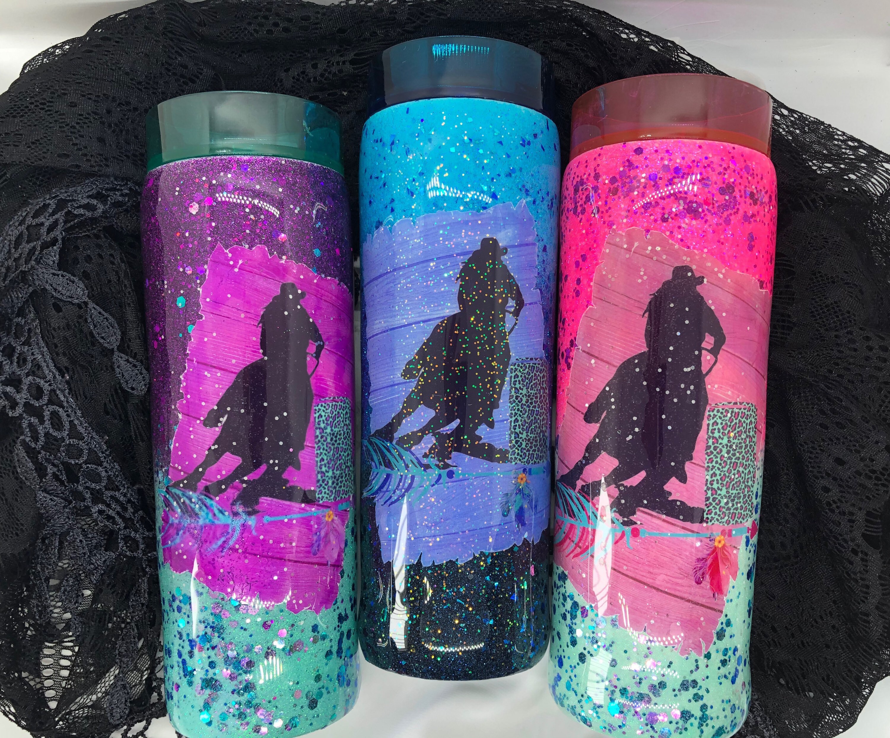 Barrel Racer Rodeo Western Glitter Tumbler with Straw Etsy