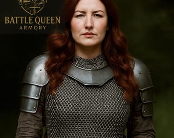 Medieval Lady Knight Armor Set: Steel Pauldrons, Chainmail Shirt, LARP Cosplay