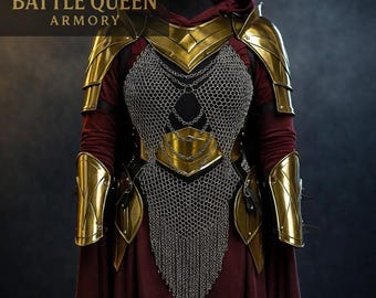 Medieval Female Armor Costume With Chainmail - Lady Medieval Knight LARP Cosplay Outfit