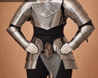 Women's Medieval Steel Knight Armor Costume with Chainmail Accents