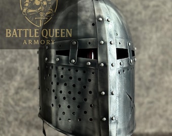 Blackened Steel Crusader Helmet: Medieval Knight Templar Style