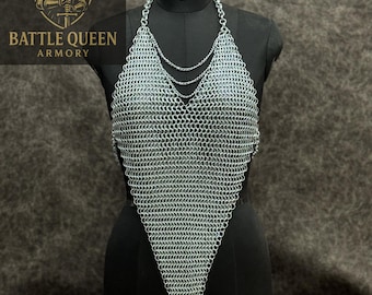 Handcrafted Stainless Steel Chainmail Halter Top: Medieval Battle Queen Design
