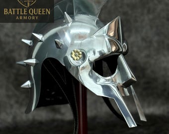 Silver Finish Gladiator Helmet, 18 Gauge Steel Medieval Armor