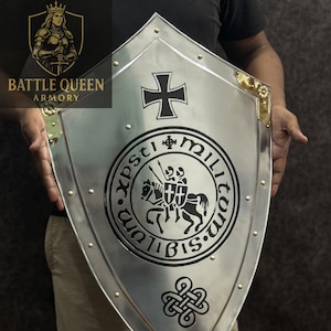 Medieval Knight Templar Shield-Handcrafted Crusader Heater Shield-18 Gauge Steel Armor Fantasy Shield-Battle Ready Historical Warior Shield