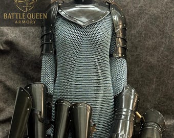 Traje de armadura de malla de acero ennegrecido: disfraz de caballero medieval para LARP