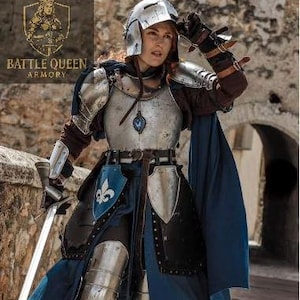 Lady Knight Full Armor Suit: Medieval Steel, Barbuta Helmet, LARP Cosplay