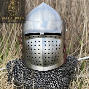 Casco de caballero cruzado: acero de calibre 18, cota de malla, cosplay LARP