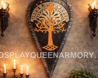 Handcrafted Medieval Tree Shield – Rustic Fantasy Wall Decor
