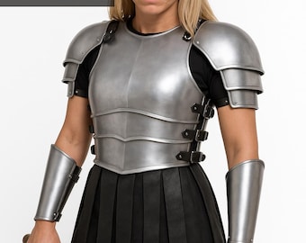 Women's Steel Cuirass Armor Set: Lady Knight Pauldrons & Bracers - LARP Cosplay
