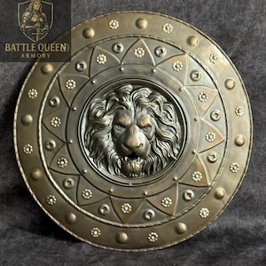 Handcrafted Lion Head Shield: Medieval Warrior Steel Shield, 24 Inch