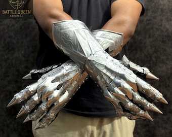 Etched Steel Gauntlets: Dark Fantasy Ringwraith Armor for Cosplay, LARP