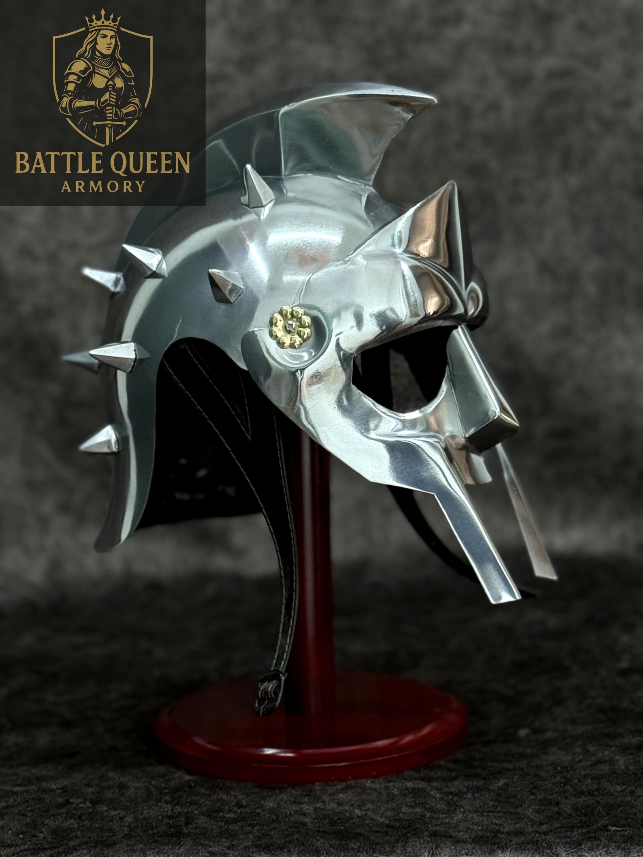 Roman Gladiator Brass Spike Helmet - Steel Replica With Leather Liner, Wearable Costume Piece