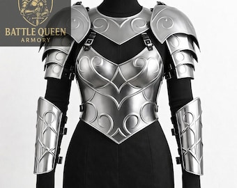 Handcrafted Female Silver Fantasy Armor Set, Medieval Lady Knight Costume