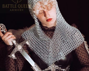 Aluminum Chainmail Coif Hood, Lightweight Medieval Knight Armor, Cosplay Mantle