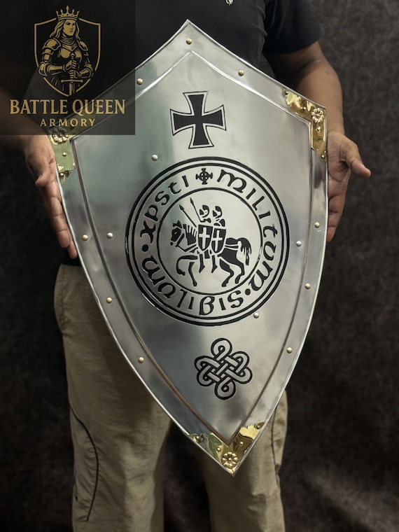 Handcrafted Knight Templar Shield: 18 Gauge Steel Crusader Shield