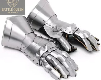 15th Century Gothic Gauntlets, Medieval Plate Armor Gloves, Steel Knight Armor Pair