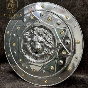 Handcrafted Medieval Lion Shield: Battle Ready Steel, Cosplay LARP