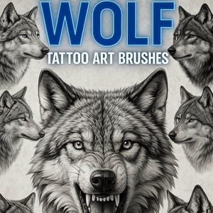 52 Realistic Wolf Head Procreate Brushes – Tattoo-Ready Stamps for Artists & Illustrators