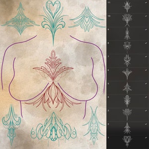 30 Custom Sternum Tattoo Design Brushes for Procreate