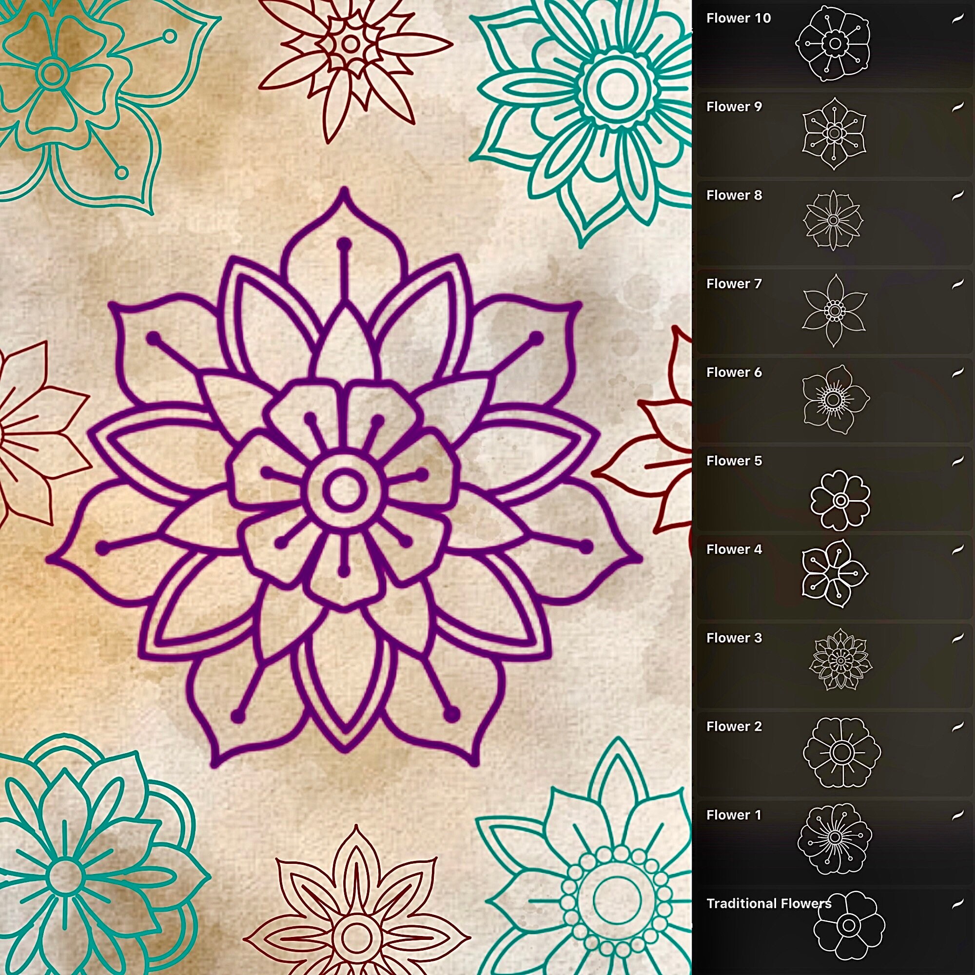 50 Traditional Flower Tattoo Procreate Brushes – Vintage Flash Stamp ...