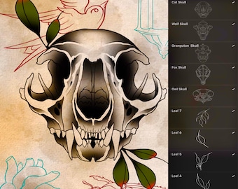 Neo Traditional Set 1, 60 Procreate tatueringsborstar