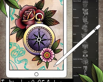 Traditionellt set 2-35 Procreate tatueringsborstar
