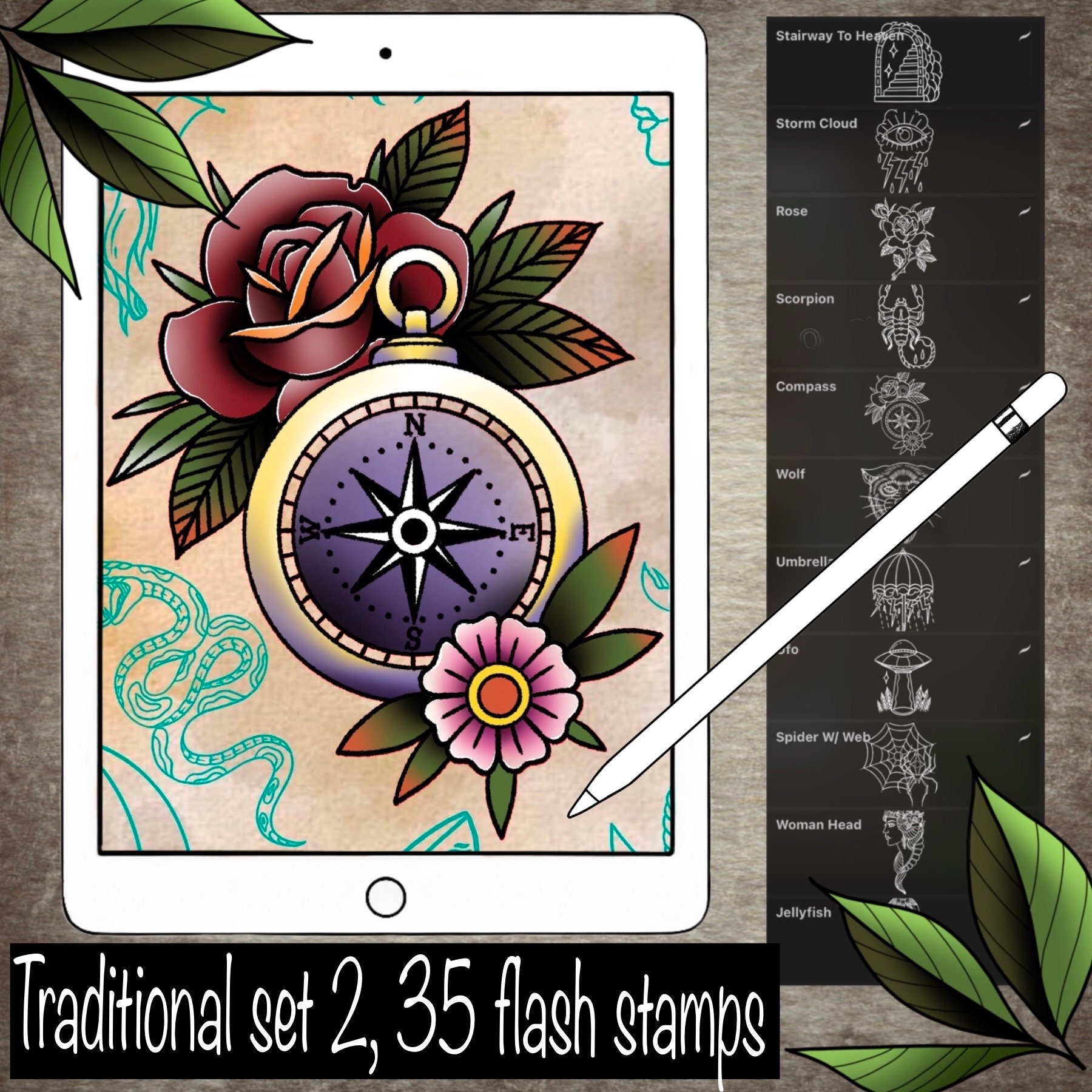 Traditional Set 2- 35 Procreate Tattoo Brushes - Etsy