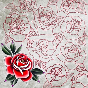 50 Rose and Leaf Tattoo Flash Stamps