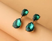 Stunning Handmade Antique Vintage Look Gold Green Gem Green Earrings Green Crystal Emerald Earrings Vintage Earrings Emerald Gemstone