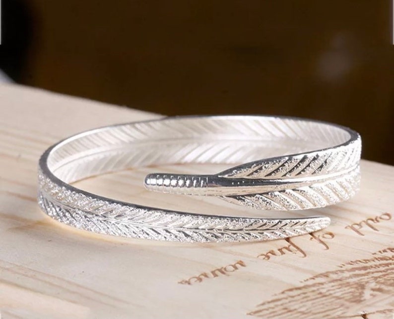Stunning Hand Crafted 925 Silver Bangle Feather Adjustable - Etsy