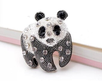 Wildlife Jewelry Crystal Panda Bear Zoo Animals Figural Brooch Jacket Pin Gifts for Her Panda Brooch Statement Brooch Clothing Pin