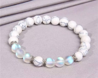 Handmade Crystal Bracelet New Beginnings Black Tourmaline Charm Bracelet White Howlite Insomnia Anxiety Depression Emotional Healing
