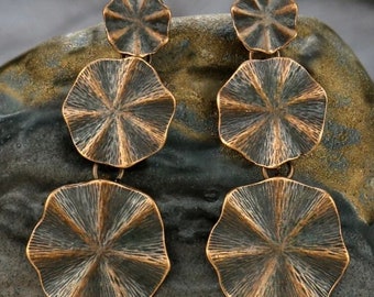 Beautiful Handmade Boho Rhombus Vintage Bronze Triple Drop Earrings Drop Dangle Rustic Look Boho Earrings Boho Jewellery